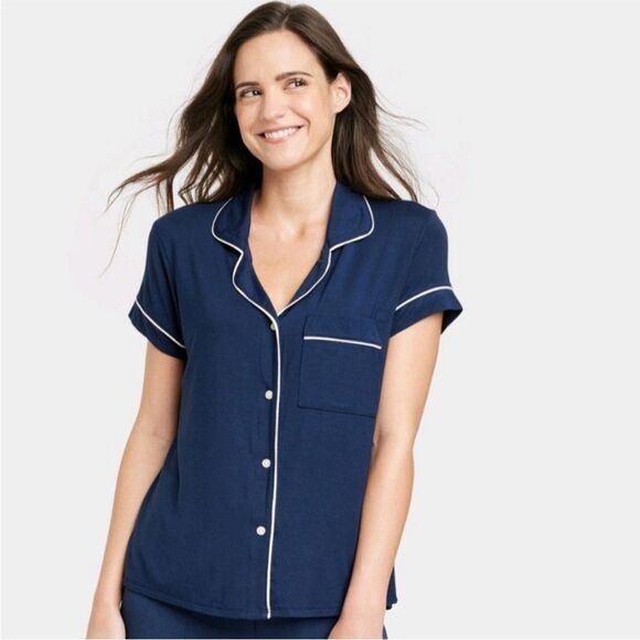 Stars Above Women’s Navy Button Front Sleep Shirt, Size S, NWT - Picture 1 of 10